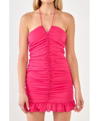 Women's Ruched Halter Mini Dress