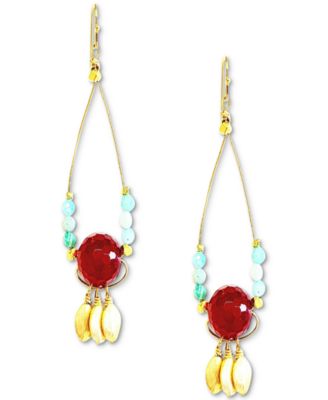 MINU Jewels - Gold-Tone Red Jade & Amazonite Beaded Chandelier Earrings