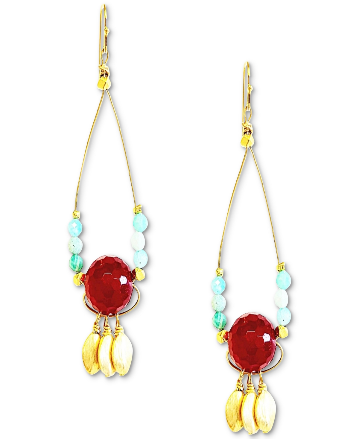 Gold-Tone Red Jade & Amazonite Beaded Chandelier Earrings - Gold Red Aqua