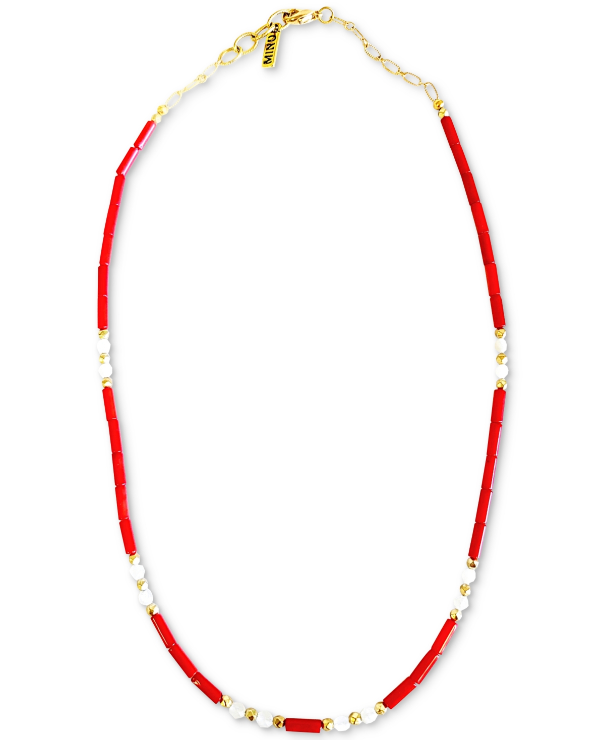 Gold-Tone Red Stone & Moonstone Statement Necklace, 16" + 2" extender - Red White