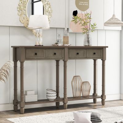Simplie Fun Console Table Sofa Table Easy Assembly With Two Storage Drawers And Bottom Shelf