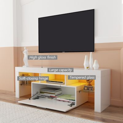  Modern TV Stand With LED Lights, High Glossy Front TV Cabinet