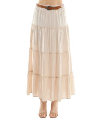 No Comment - Juniors' Tiered Pull-On Belted Maxi Skirt
