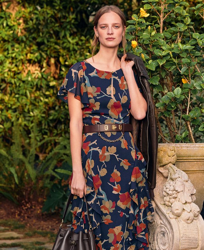 Lauren Ralph Lauren Women's Floral Ruffle-Trim Georgette Dress, Regular ...