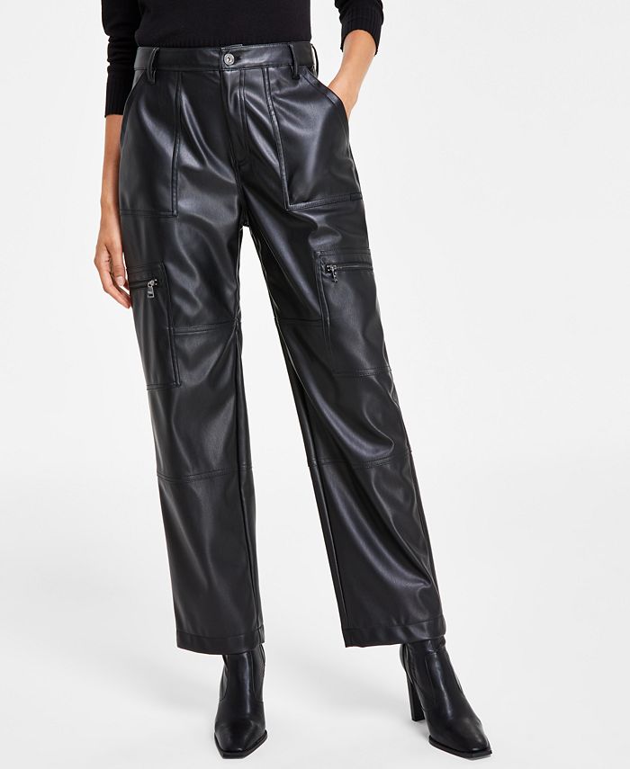 DKNY Jeans Women's Faux-Leather High-Rise Cargo Pants - Macy's