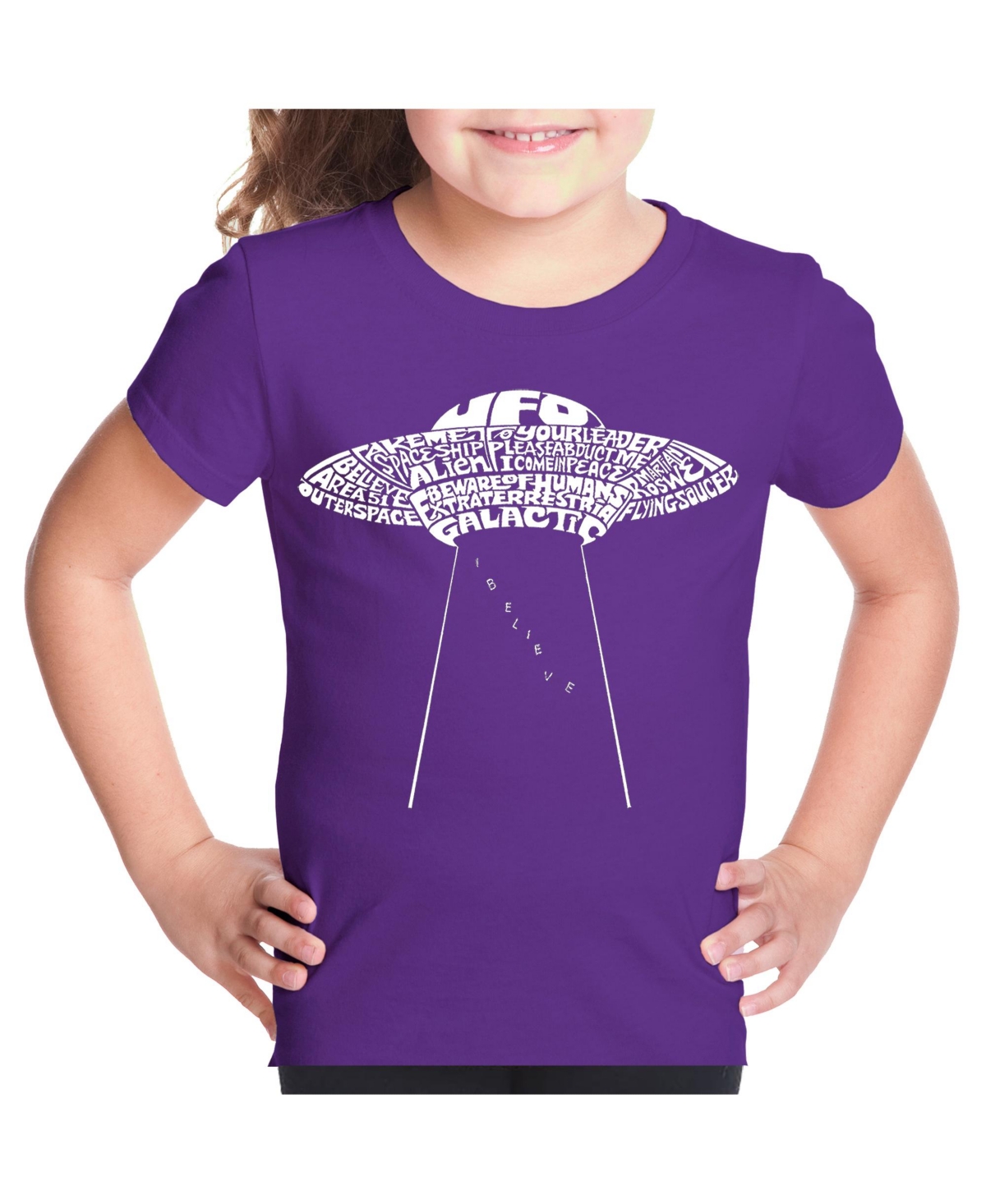 Big Girl's Word Art T-shirt - Flying Saucer Ufo