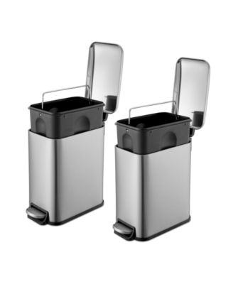 Two 1.3 Gallon Slim Step On Trash Can Set, 2 Pieces, Stainless Steel, Twin Pack