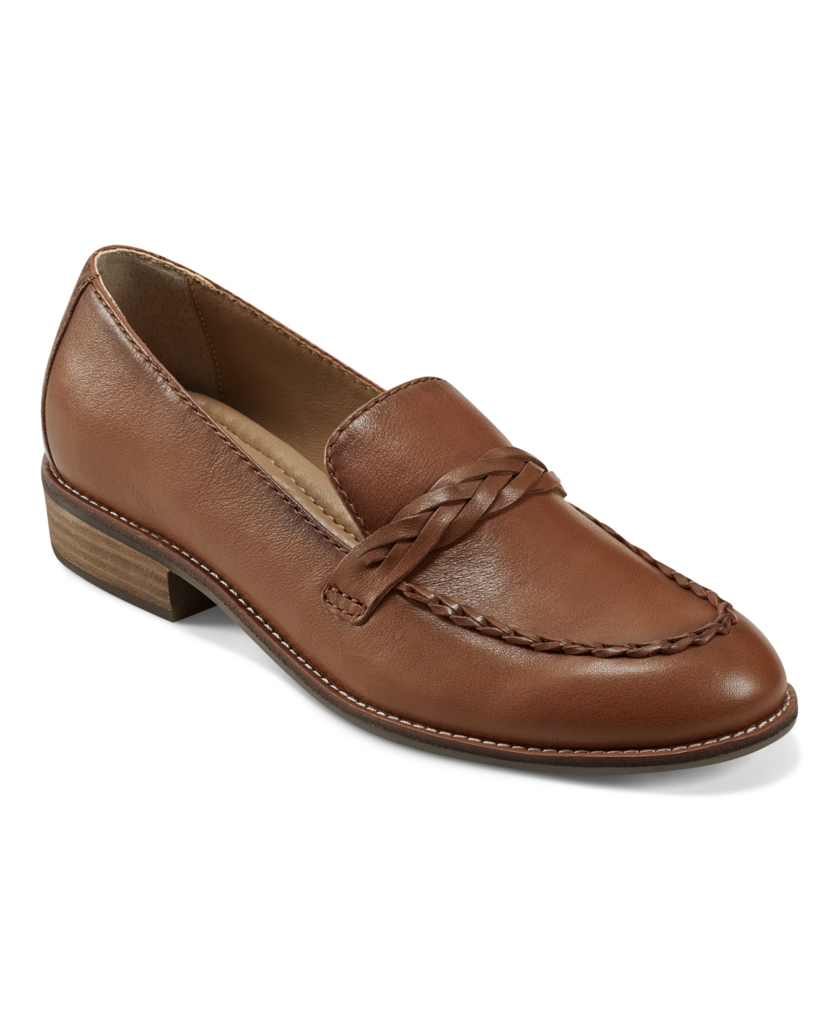 Earth Women's Edie Stacked Heel Casual Slip-on Loafers In Medium Brown Leather