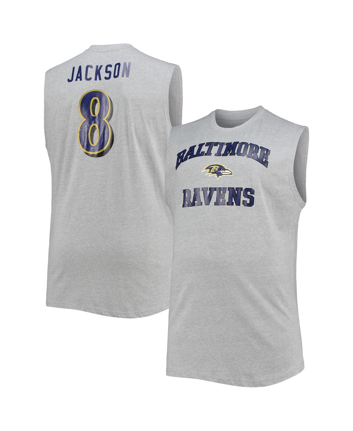 Fanatics Men's Lamar Jackson Heathered Gray Baltimore Ravens Big And Tall Player Name And Number Muscle Tank In Heather Gray