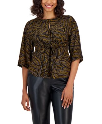 Kasper - Women's Printed Tie-Front Knit Top