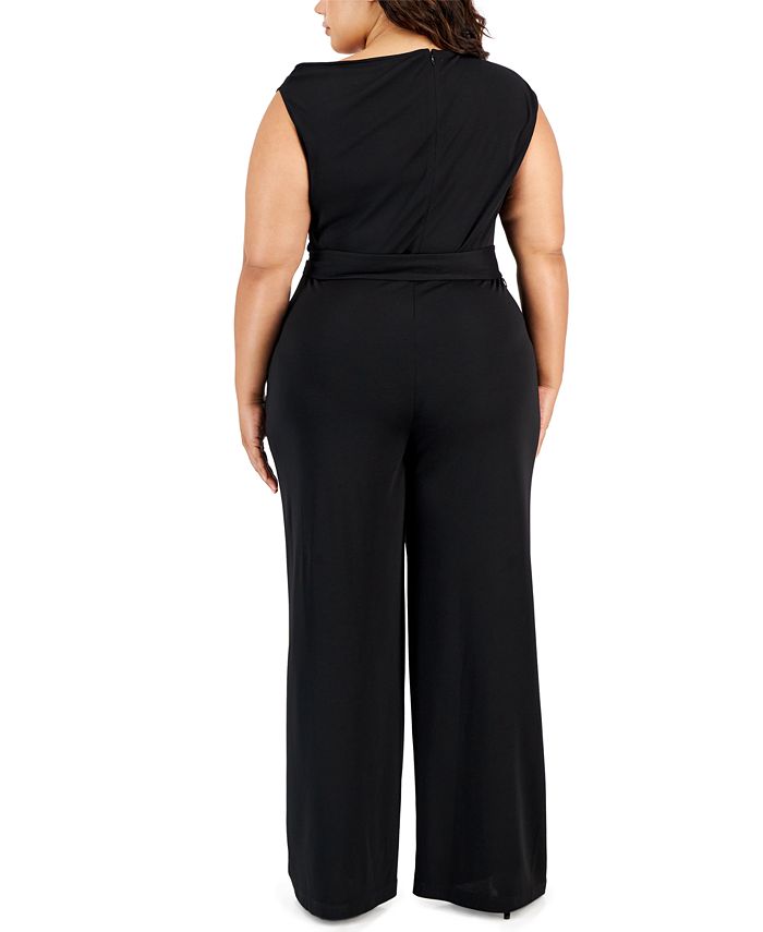 Anne Klein Plus Size Belted Side-Pocket Wide-Leg Jumpsuit - Macy's