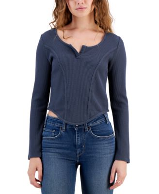 Rebellious One - Juniors' Corset Thermal Knit Top