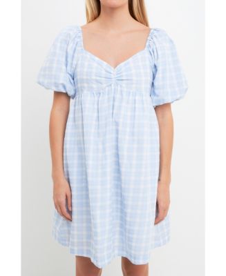 English Factory Women's Gingham Linen Sweetheart Baby Doll Dress - Macy's