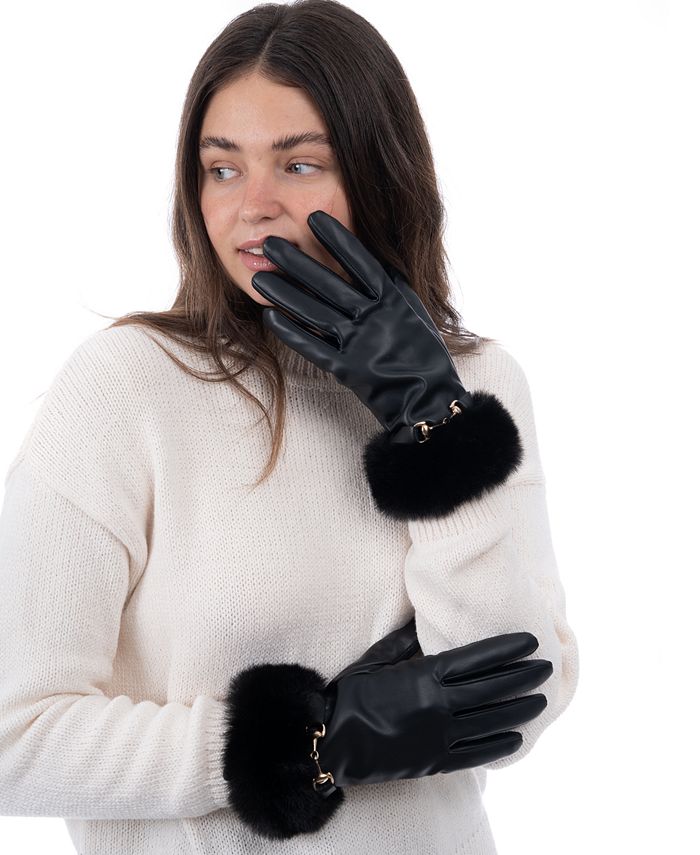 I.N.C. International Concepts Women's FauxLeather FauxFurTrim Gloves