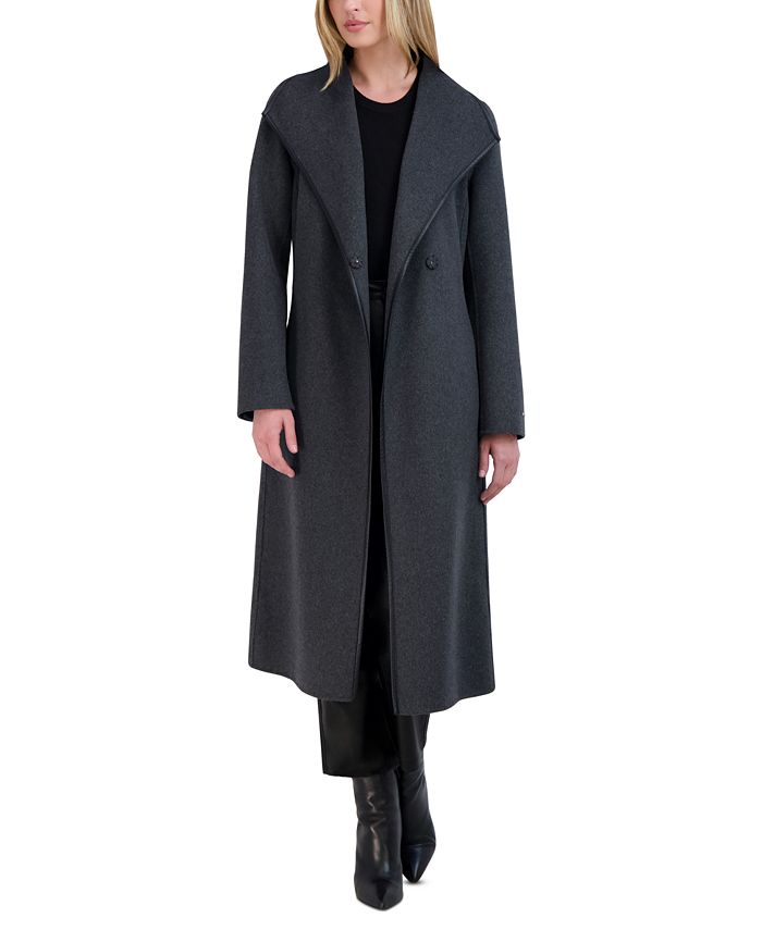 Leather and Wool-Blend Maxi Coat