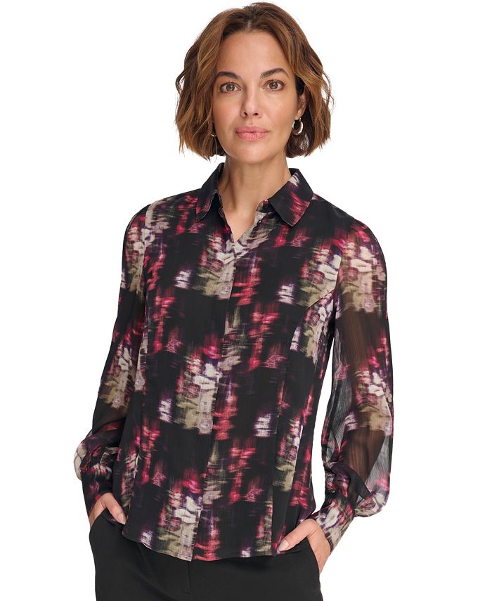 DKNY Women s Printed Button Front Blouse Macy s