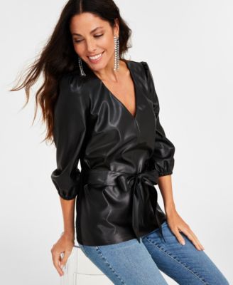 I.N.C. International Concepts - Women's Belted Faux Leather Top