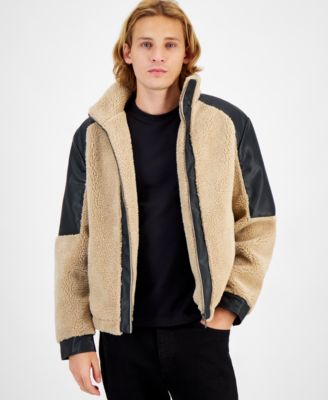 Native Youth - Men's Faux-Leather-Trim Fleece Jacket
