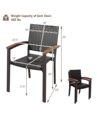 Set of 2 Outdoor Patio PE Rattan Dining Chairs Armrest Stackable Garden