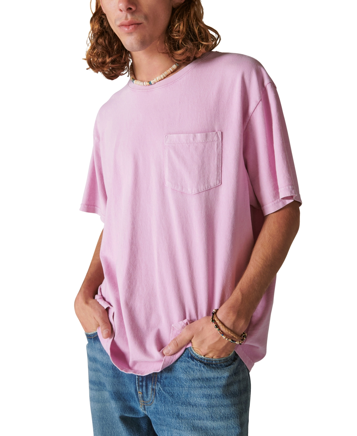 Shop Lucky Brand Men's Washed Short Sleeves Pocket Crew Neck T-shirt In Pink Hope