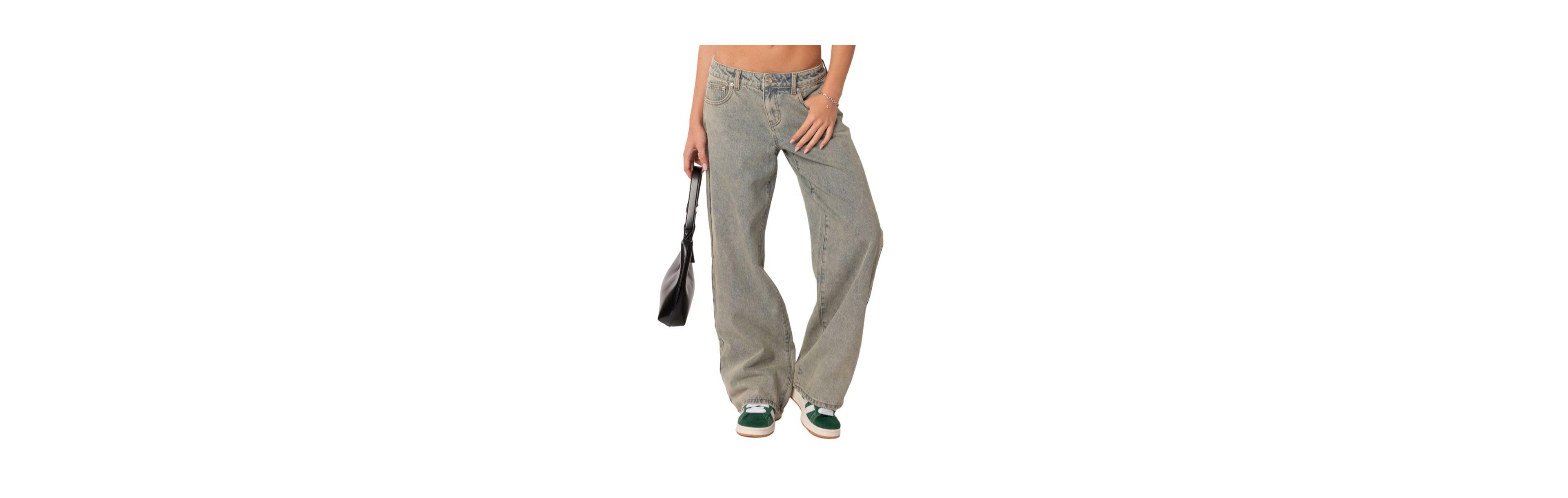 Edikted Womens Magda Low Rise Acid Wash Jeans