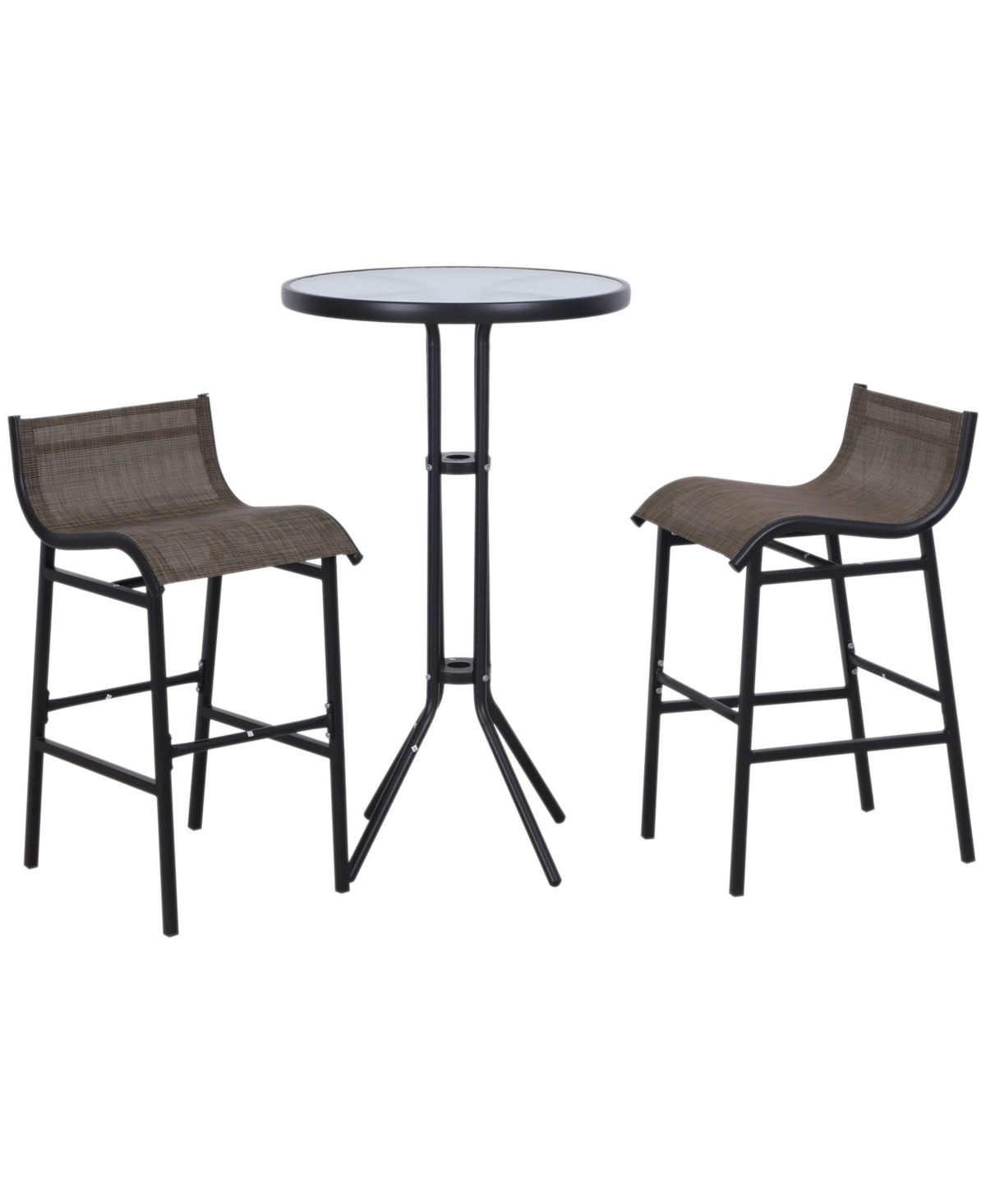 Outsunny 3 Piece Bar Height Outdoor Bistro Set for 2, Round Patio Pub Table 2 Bar Chairs with Comfortable Design & Durable Build, Black- Tan