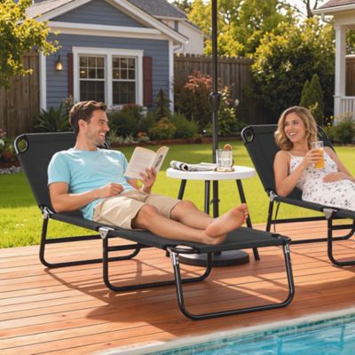 Portable Outdoor Sun Lounger, Lightweight Folding Chaise Lounge Chair w/ 5-Position Adjustable Backrest for Beach, Poolside and Patio, Black