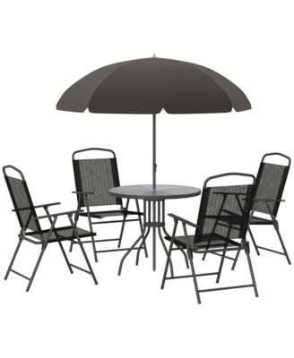 6 Piece Patio Dining Set with Garden Umbrella, 4 Folding Chairs,