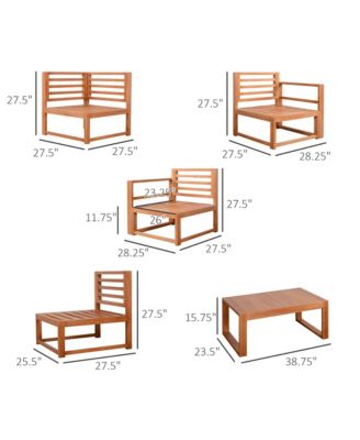 5pc Patio Furniture Set, Wood Sectional Sofa Cushions, Table,