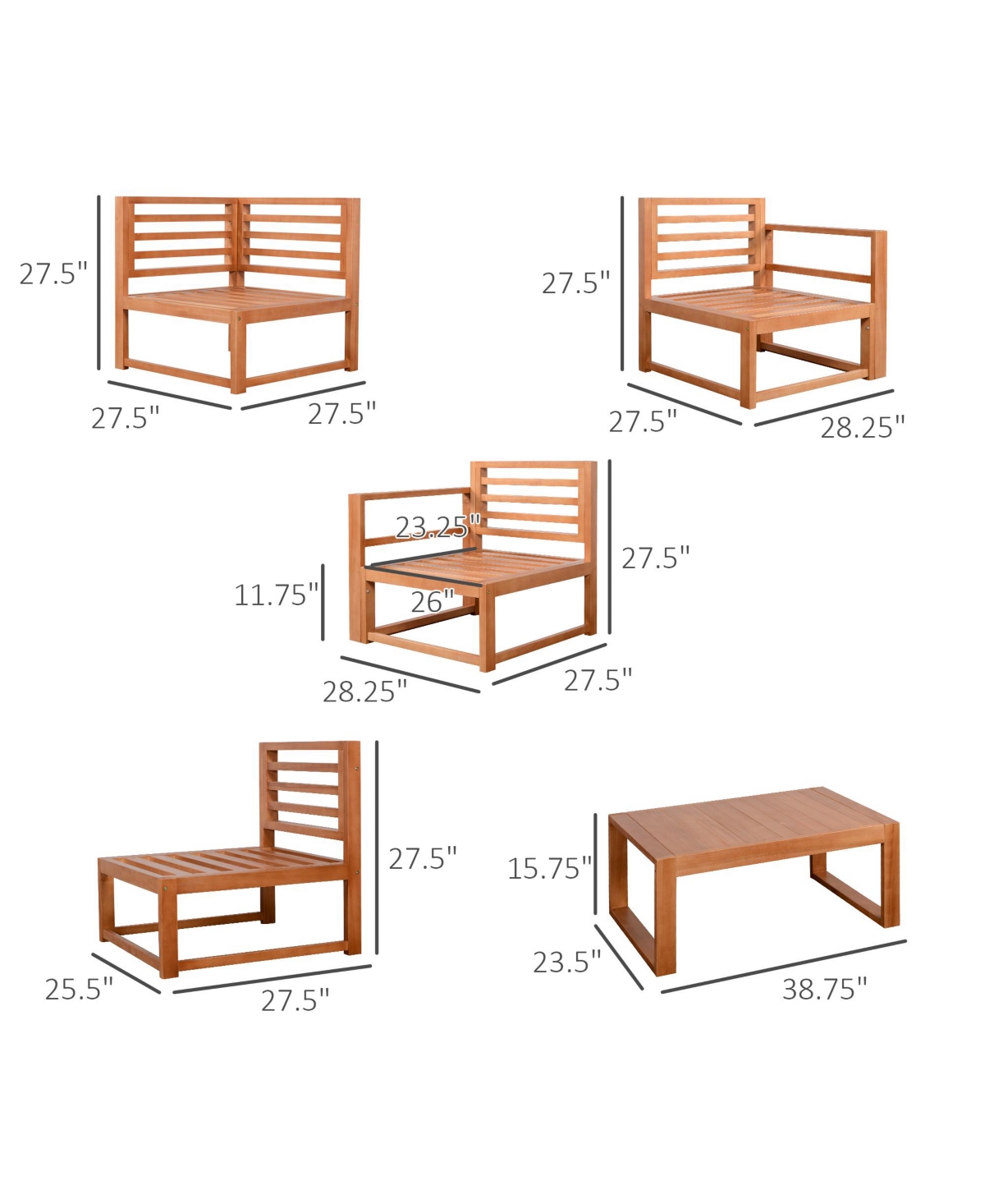 Outsunny 4 Seater Shaped Patio Furniture Set, Wood Outdoor Sectional Sofa Conversation Set with Coffee Table and Cushions for Garden, Backyard, Porc