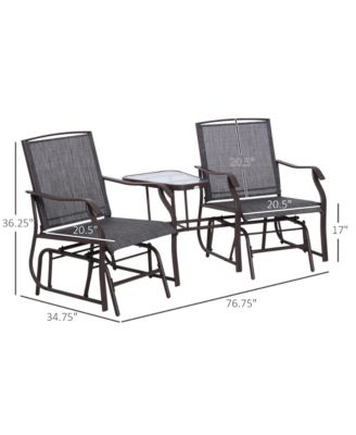 Outdoor Glider Chairs with Coffee Table, Patio 2-Seat Rocking Chair Swing Loveseat with Breathable Sling for Backyard, Garden and Porch, Grey