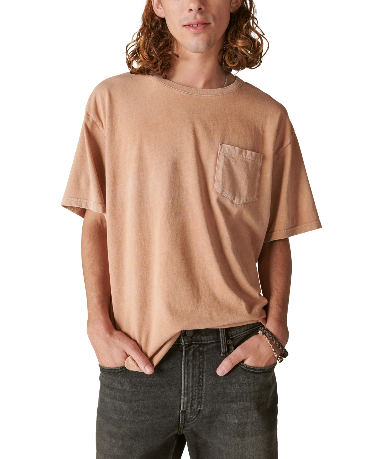 Lucky Brand Men's Washed Short Sleeves Pocket Crew Neck T-shirt In Mocha Mousse