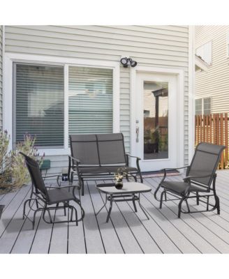 4pc Patio Glider Set, 2 Chairs, 1 Loveseat Bench, 1 Table