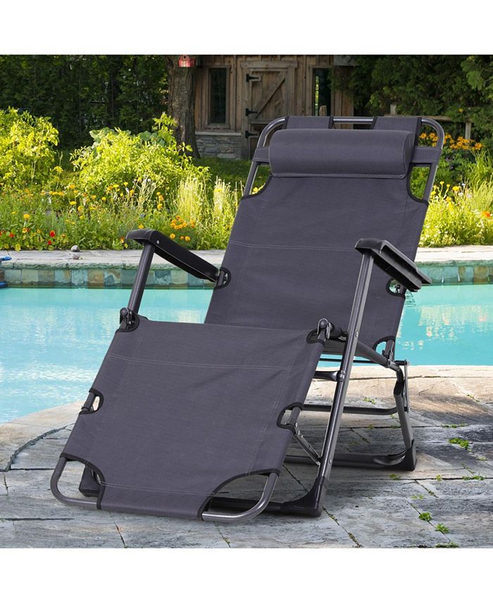 Outsunny 2-in-1 Folding Patio Lounge Chair w/ Pillow, Outdoor Portable ...