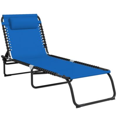 Outdoor Folding Chaise Lounge Chair, Portable Lightweight Reclining Garden Sun Lounger with 4-Position Adjustable Backrest for Patio, Deck, and Poolside, Dark Blue