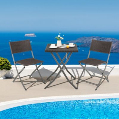 3PCS Patio Folding Rattan Bistro Set Chairs Backrest Table Garden Deck