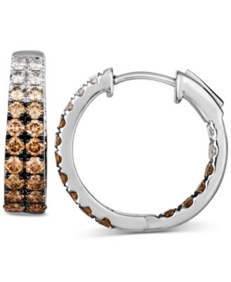 Ombr&eacute;&reg; Chocolate Diamond Ombr&eacute; In & Out Small Hoop Earrings (2-1/4 ct. t.w.) in 14k White Gold, 0.75"