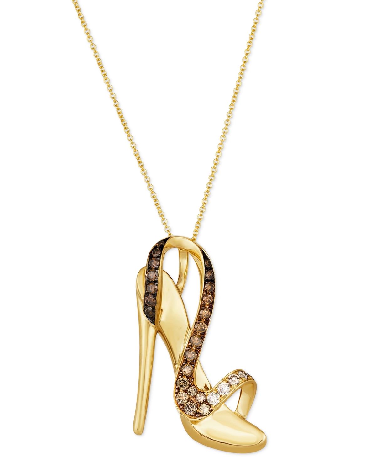 Ombre Chocolate Ombre Diamond & Nude Diamond High Heel Sandal Pendant Necklace (3/4 ct. t.w.) in 14k Gold, 18" + 2" extender - K Honey Gold Pe