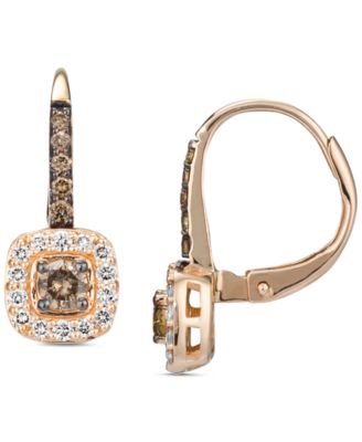 Nude Diamond (1/4 ct. t.w.) & Chocolate Diamond (1/3 ct. t.w.) Halo Leverback Drop Earrings in 14k Gold (Also Available in 14K Rose Gold or White Gold)