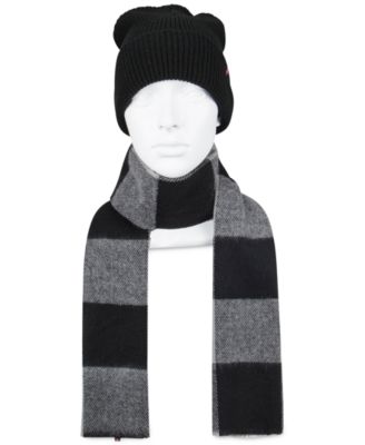 Men's Waffle Beanie & Woven Plaid Scarf Set
