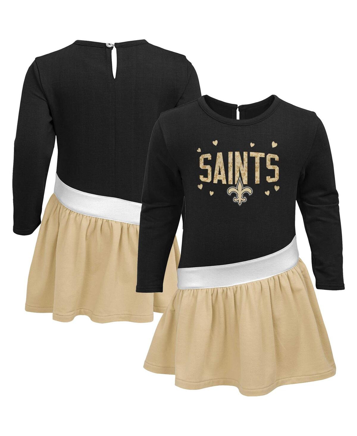 OUTERSTUFF TODDLER GIRLS BLACK, GOLD NEW ORLEANS SAINTS HEART TO HEART JERSEY TUNIC DRESS