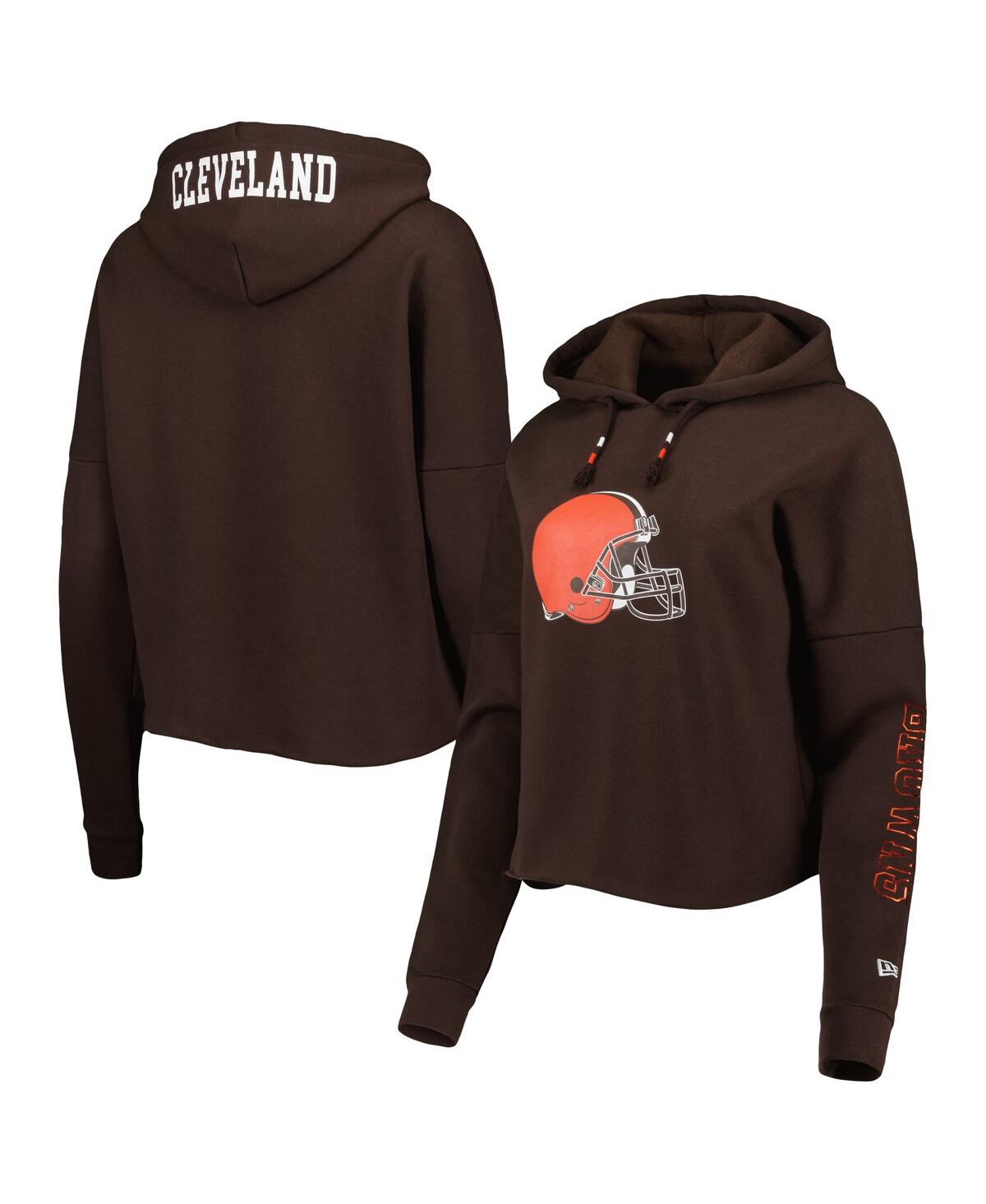 Shop New Era Women's  Brown Cleveland Browns Foil Sleeve Pullover Hoodie