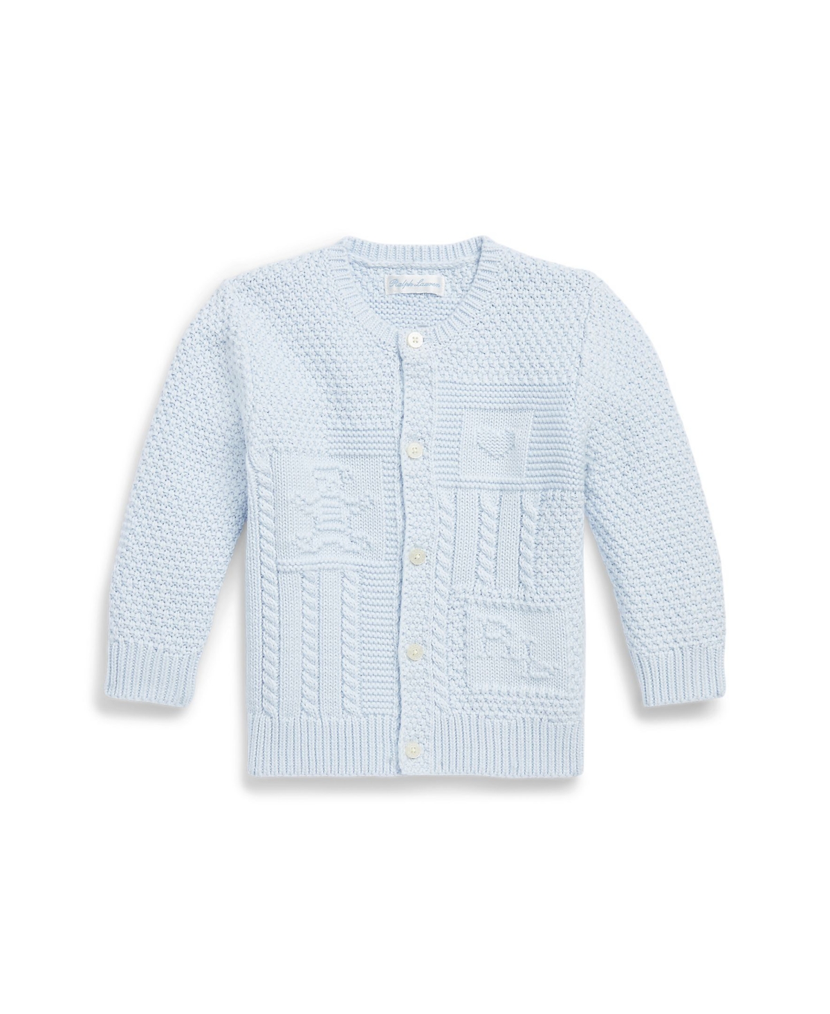 Polo Ralph Lauren Baby Boys Or Girls Contrast-knit Cotton Long Sleeves Cardigan In Beryl Blue