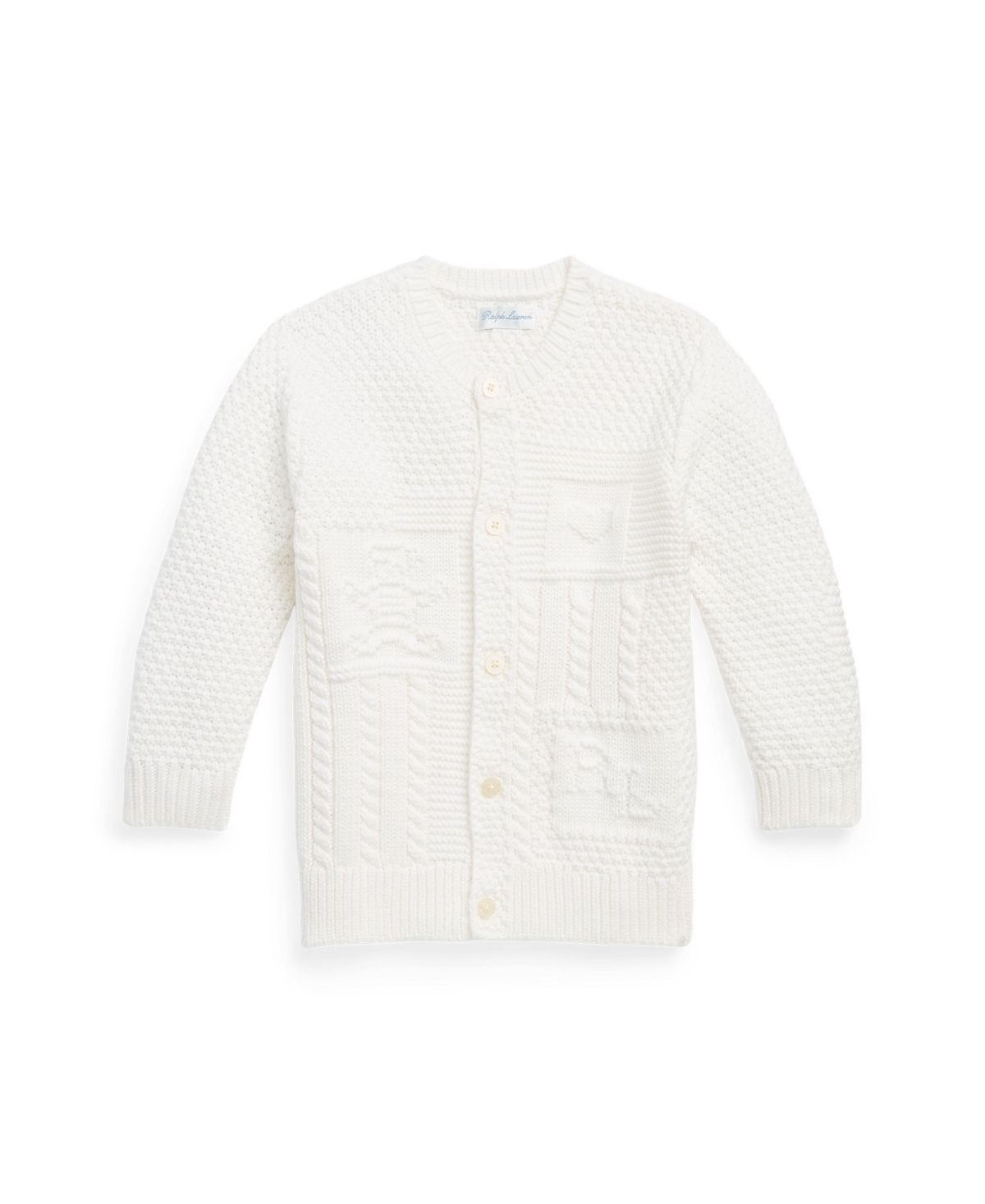 Shop Polo Ralph Lauren Baby Boys Or Girls Contrast-knit Cotton Long Sleeves Cardigan In Trophy Cream