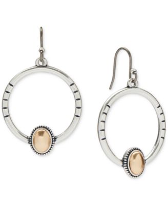 Lucky Brand - Two-Tone Etched & Bead-Accented Drop Hoop Earrings