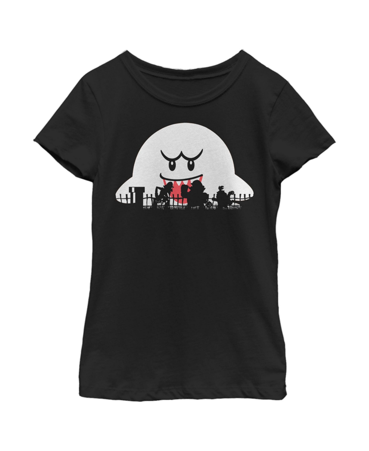 Nintendo Girl's  Halloween Boo Silhouettes Child T-shirt In Black