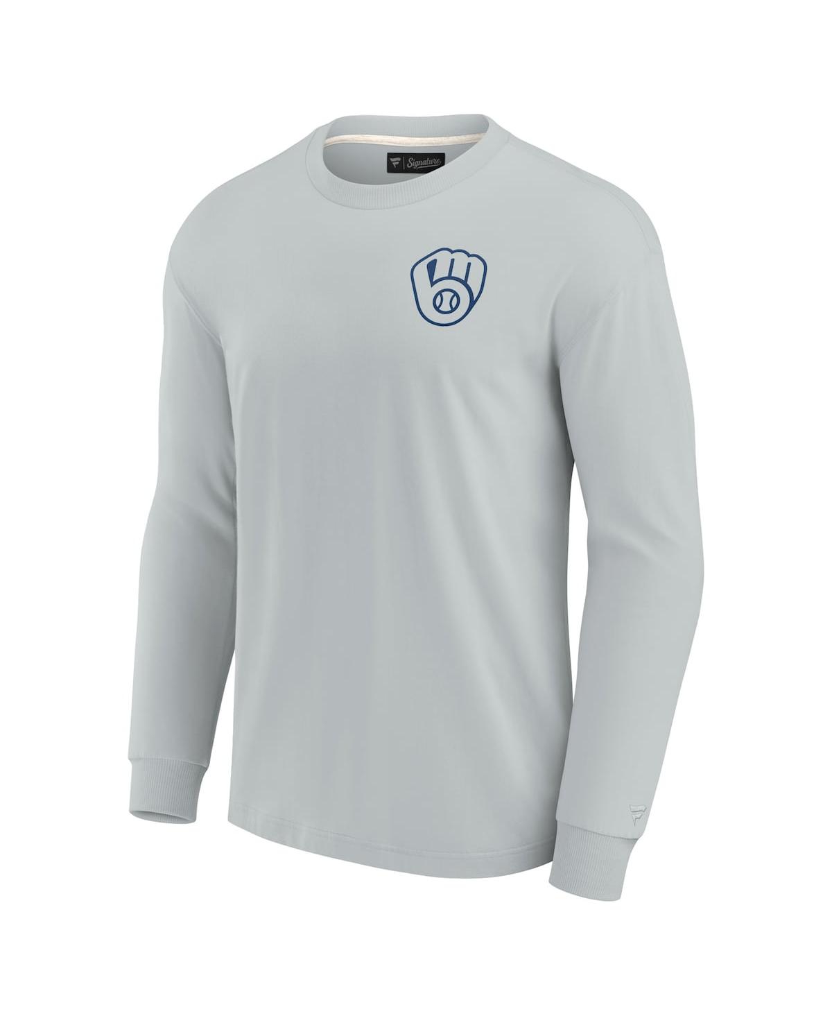 Shop Fanatics Signature Men's And Women's  Gray Milwaukee Brewers Super Soft Long Sleeve T-shirt