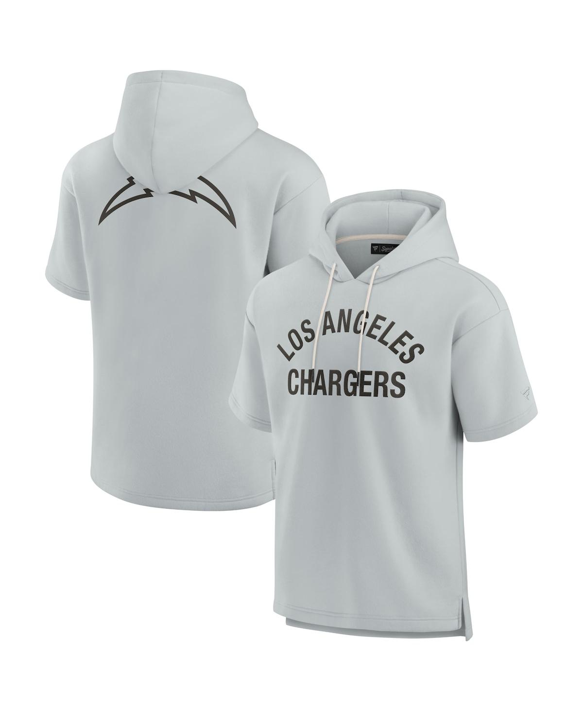 Shop Fanatics Signature Men's And Women's  Gray Los Angeles Chargers Super Soft Fleece Short Sleeve Hoodie