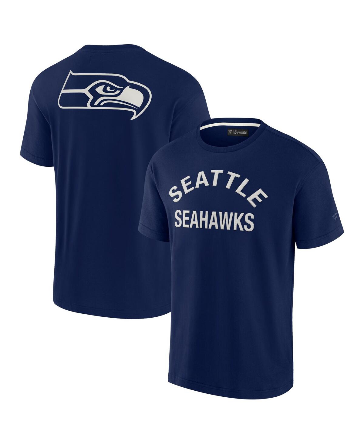 Shop Fanatics Signature Men's And Women's  Navy College Seattle Seahawks Super Soft Short Sleeve T-shirt