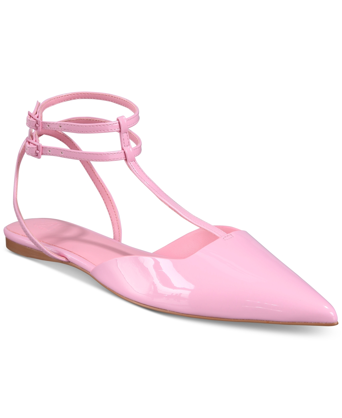 Kaia Pointed-Toe Strappy Flats - Pink Satin